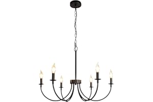 Rviezza 6-Light Farmhouse Chandelier, Black Chandeliers for Dining Room Lighting Fixtures Hanging, Classic Candle Ceiling Modern Chandeliers for Living Room, Foyer, Kitchen Island