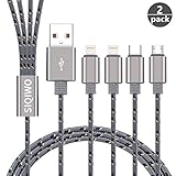 SIQIWO 4 in 1 USB Charging Cable, Multi Fast Charge Cord 3A with Dual Phone/Type C/Micro USB Charger Port Connector. Compatible with Phone/Samsung Galaxy/Google Pixel/Sony/LG and More(4FT/2Pack)
