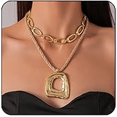 Sora Tuki Chunky Necklaces for Women Big Statement Necklace for Women Layered Large Oval Circle Square Corss Necklace Stack Boho Necklaces for Women Chunky Jewelry