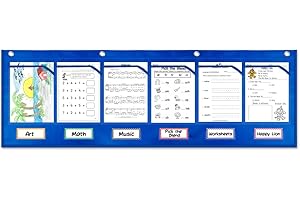 MEWISE 6 Pockets Horizontal Homework Storage Pocket Chart,Small Group Management Pocket Chart for Classroom Grouping,Organized and On Task (Blue)