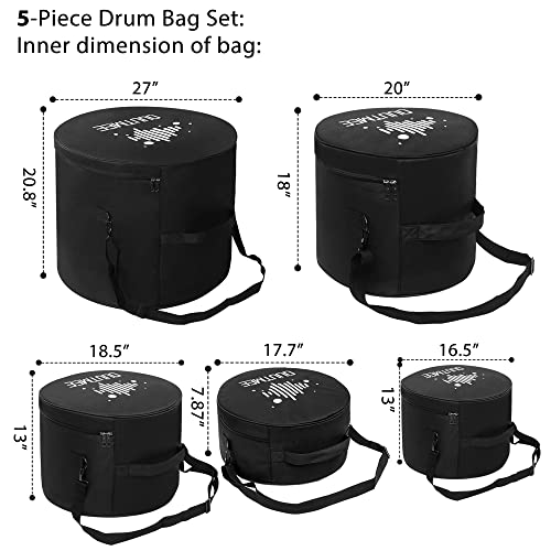 OUUTMEE 5Piece Drum Bag Set For Snare Drum,12" Tom, 13" Tom, 16" Floor