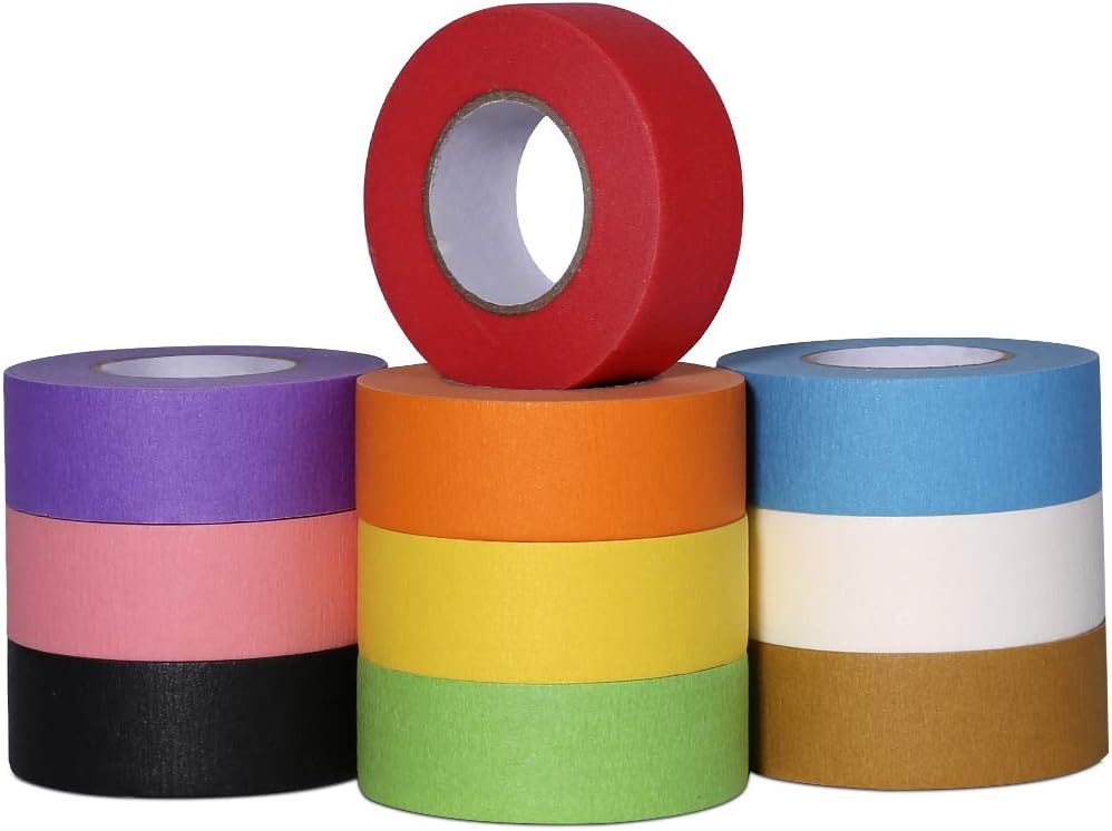 Colored Masking Tape, Arts Painters Tape with Rainbow Colors for Kids Craft Paper Tape Decorative Colorful Teacher Tape for DIY Labeling Coding School Projects 7 Rolls, 1 Inch x 42.6ft