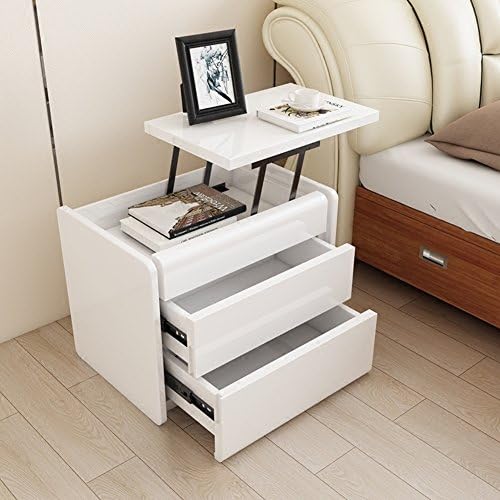 EWYGFRFVQAS White can Lift Bedside Table Simple Bedside Table [Modern] Fashion Two Bucket Cabinet Bright Lacquer Bedside Table Bucket Cabinet [lockers]-A