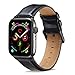 MAPUCE Compatible with Apple Watch Band 45mm 44mm 42mm for iWatch Bands Series 8, 7 6 SE 5 4 3 2 1, Genuine Leather Band Replacement Strap Wristband for Men, Quick and Easy Install (Black)