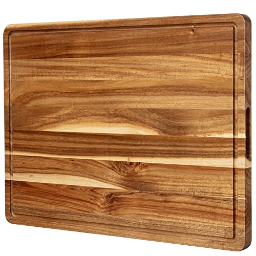 Garvee Large Acacia Wood Cutting Board 61x46cm, 3cm Thick Reversible Wooden Chopping Board with Deep Juice Groove & Handles, Edge Grain Butcher Block Board for Meat, Vegetables, Fruit