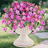 Alotiki Artificial Fake Flowers for Outdoor Plants Decoration,2 Pcs Faux Petunias Flowers Plants UV Resistant Silk for Porch Yard Garden Home Indoor Decor(Purple Red)