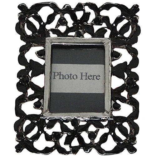 GirlPROPS(R) 1 1/4 X 1 1/2 Photo Frame Pin, Enamel and Rhinestones, Pin Black in Black with Silver Tone Finish