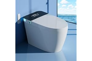 TDH Smart Toilet with Bidet Built In,Tankless Toilet with Foot Sensor, Heated Bidet Seat with Warm Water Sprayer & Dryer, Night Light,Upgrade Ceramic