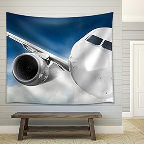 Fast Airplane in The Sky - Fabric Wall Tapestry Home Decor - 51x60 inches