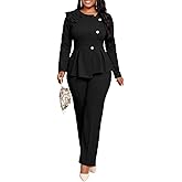 kaimimei 2 Piece Sets for Women Dressy Elegant Asymmetrical Ruffle Peplum Top and Pants Casual Outfits with Zipper