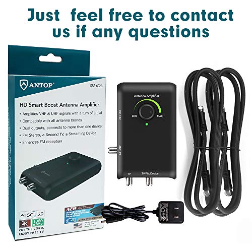 ANTOP HD Smart Boost Antenna Amplifier, Amplifies VHF and UHF Signals,Dual outputs, Connects to More Than one Device: FM Stereo, a Second TV, a Streaming Device. Compatible with All Antenna Brands - Thumbnail 6