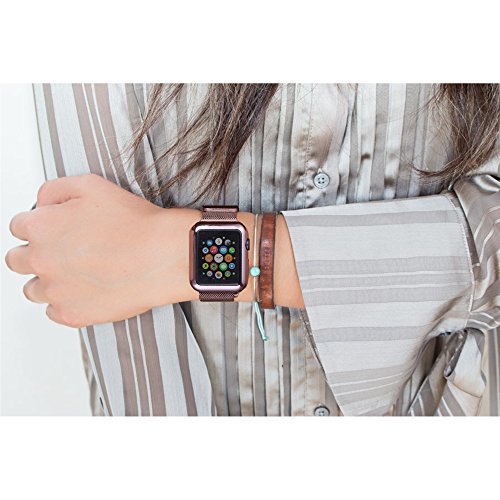 AdMaster Apple Watch Band 42mm Stainless Steel Metal Replacement Wristband Milanese Sport Strap and Apple Watch Screen Protector for Apple Watch Series 3 2 1, Black - Thumbnail 4