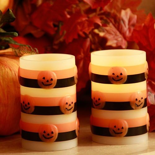 Enjoy Lighting Halloween Flameless Pumpkin Candle Set of Two Battery Operated Candles
