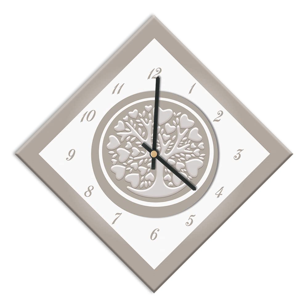 Mareli Wall Clock, Wood, Tree of Life Hearts, 42x42