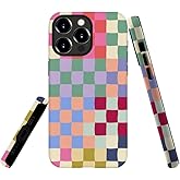 kiritfox Case Compatible with iPhone 16 Pro Max,Hybrid 2-Layer Hard Shell,Shockproof Soft for Girl Women,Mixed Color Checkerboard