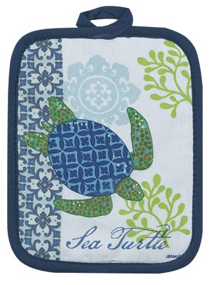 4 Piece Sea Turtle Kitchen Set - 2 Terry Towels, Oven Mitt, Potholder