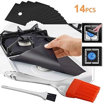 Stove Burner Covers - Gas Stove Protectors Black Improved 0.2mm Double Thickness, Reusable, Non-Stick, Fast Clean Liners for Kitchen/Cooking. Size 10.6