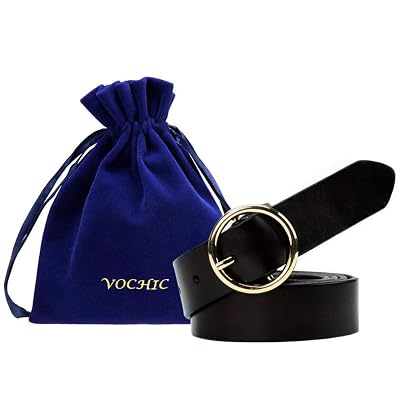 VOCHIC Western Womens Leather Belt for Jeans Pants Dress Waist Belt with Gold Circle Buckle