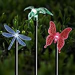 Voona 3-Pack Solar Stake Lights With Color Changing LED, Clear Top Butterfly Dragonfly Hummingbird Stake Mixed For Outdoor Garden Pathway Lawn Yard Decoration (Stake Lights)