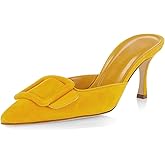 Divanne Heeled Mules for Women, Pointed Toe Slingback Pumps Buckle Kitten Heels Mules Slides Backless Dress Sandals