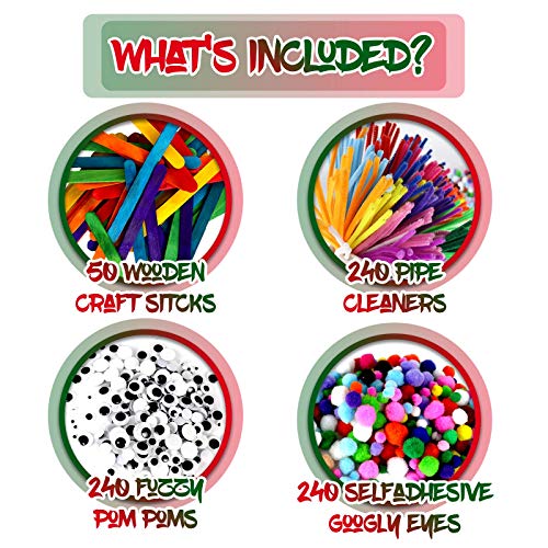 LOKiVE Craft Pipe Cleaners,280 Pcs Chenille Stems Pipe Cleaners Craft Bulk Pipe Cleaners 120 Pair Googly Eyes Rainbow Wooden Popsicles DIY Art for Kids Crafts