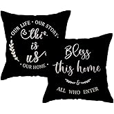 ULOVE LOVE YOURSELF Family Throw Pillow Case This is Us Quote Cushion Cover Double Sided Farmhouse Rustic Decor Pillowcases 18x18 2Pack for Porch Couch Sofa Housewarming Gifts (Black)