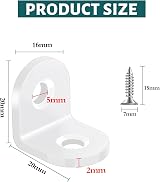 Yeepeo 20x20mm White Carbon Steel L Bracket 90 Degree Corner Brace 20pcs + view 2