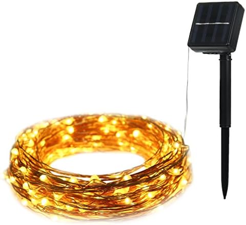 ILLUNITE LED Solar String Lights 33ft 100leds Bendable Copper Wire Lights for Christmas Wedding Party Home Decoration