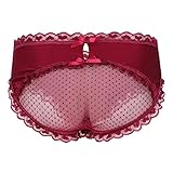 YiZYiF Sissy Pouch Panties Men's Lace Transparent Bikini Open Butt Bikini Thongs Wine Red Large(Waist 29.0-41.0
