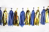 SUNBEAUTY 20PCS Handmade Tissue Paper Tassel Garland Table Fringe Bunting DIY Garland Pom for Baby Shower Wedding Birthday (Navy Blue,Gold)