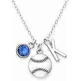 Personalized Softball Necklace with Initial and Birthstone Charm, Stainless Steel Softball Pendant Necklace, Custom Softball Jewelry Gift for Girls, Teens, and Players