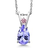 Gem Stone King 14K White Gold Teardrop Pendant Necklace for Women | 7X5MM Gemstone Birthstone & Pink Lab Grown Diamond | 18 Inch Chain | Jewelry Gift for Mom Wife