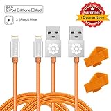 [Lifetime Warranty] F-color™ 2 Packs [Apple MFi Certified] 3.3 Feet 1 Meter Lightning to usb Cord and Data Sync Cable with Tangle-free Woven Jacket and Premium Aluminum 8 pin Connector for iPhone 6(4.7) Plus(5.5) 5C 5S 5, iPad Air mini 4th Generation, iPod Touch 5th Generation Nano 7th, Orange