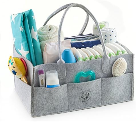 Baby Diaper Caddy Organizer, Large Baby Nursery Basket For Diapers, Wipes, Cloths And More, Storage Bag For Car with Bonus Changing Pad, Perfect Baby Shower Gift, 15 x 10 x 7 Inches, Gray
