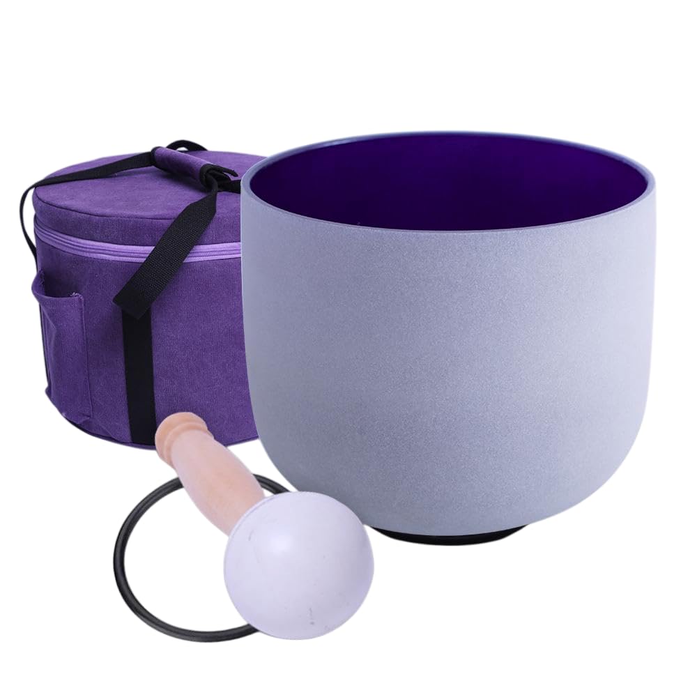 ENERGYSOUND 432 Hz Perfect Pitch A 3rd Eye Chakra Indigo Color Frosted Quartz Crystal Singing Bowl 8 inch (20 cm)+ Carrier bag mallet &O-ring included