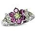Silvershake Natural Rhodolite Garnet and Peridot 925 Sterling Silver Flower Leaf Ring Size 7