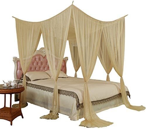 Rectangle Mosquito Net Roman Palace Style Golden Bed Canopy (Sand)
