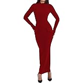 NADIA FRACA Women's Sexy Mock Neck Back Slit Long Sleeve Bodycon Maxi Dress Elegant Flared Sleeve Prom Dress