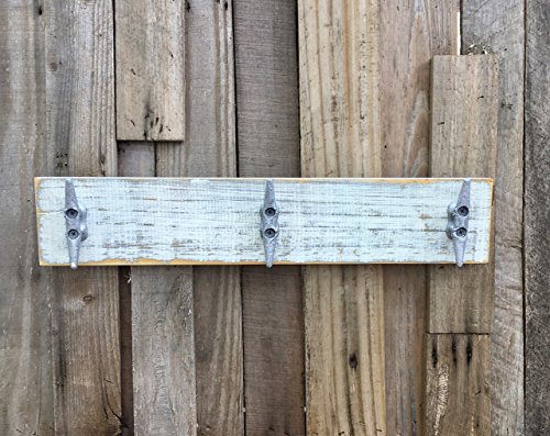 Nautical Distressed White over Gray Boat Cleat Coat Rack, Towel Rack, Hat Rack, Book Bag Rack, or Key Rack