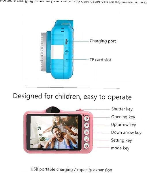Kids Digital Camera 3 5inch Multi Usage Screen with 32GB SD Card 1080P HD Video Cute Cartoon Camera for Child Gifts Blue