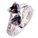 Haluoo Jewelry Vintage 925 Sterling Silver Rainbow Gemstone Double Heart Promise Rings Personalized Simulated Birthstones Ruby Spinel Topaz Love Engagement Rings (6, Rainbow & White)thumb 1