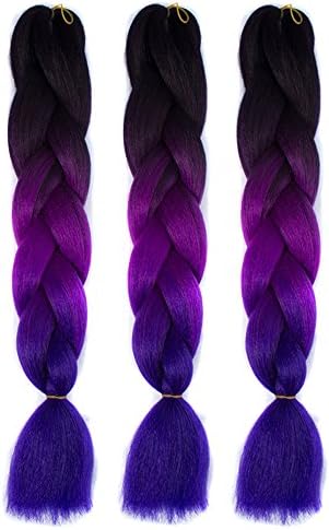 Abwin 3Piece Jumbo Braiding Synthetic Hair 100g/pc 24" Long Kanekalon African Braids Hair Extension,Jumbo Braiding Hair For Women (Black/Violet/Purple)