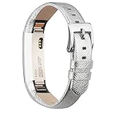 Vancle Fitbit Alta (HR) Band / Fitbit Alta HR 2017 Leather Wristband Adjustable Replacement Accessories Strap with Buckle for Fit bit Alta (Silver)