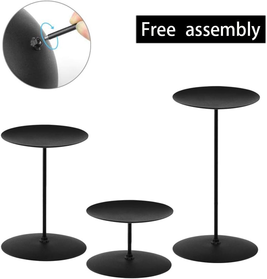 smtyle Pillar Candle Holders Set of 3 Centerpieces Plate for Tables or Fireplace with Black Metal Iron: Kitchen & Dining