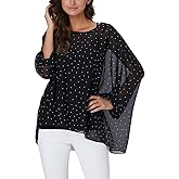 Ckikiou Plus Size Batwing Flowy Semi Sheer Chiffon Blouse Tunic for Women Summer Floral Print Boho Beach Cover ups