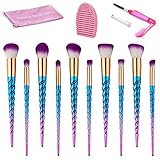 12PCS Makeup Brushes Set, Beauty Star 10PCS Professional Colorful Unicorn Make Up Brushes Foundation Blending Eyeshadow Cosmetic Brush Set with 2PCS Silicone Makeup Sponge