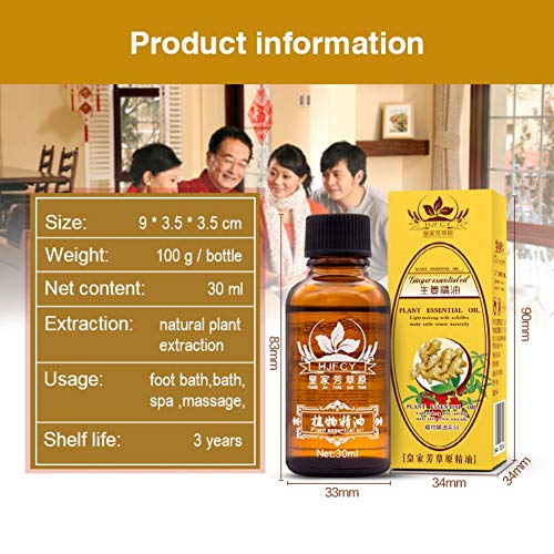 100% Pure Natural Ginger Oil Massage Scrubbing Oil Promote Blood Circulation, Relieve Muscle Soreness, Lymphatic Drainage 30ml Yiitay