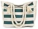 Malirona Beach Canvas Travel Tote Bag (Green Stripes)