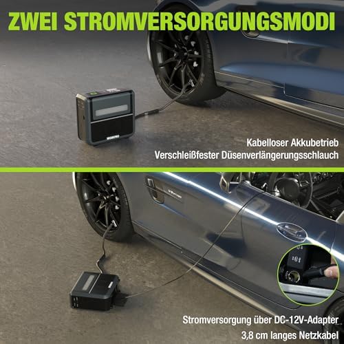 Kabellose Elektrische Luftpumpe 3-in-1 mit LED-Licht, Powerbank, Akku Kompressor mit Display & Abschaltautomatik, für Auto, Fahrrad, Motorrad, Bälle – USB & 12V Ladeoption