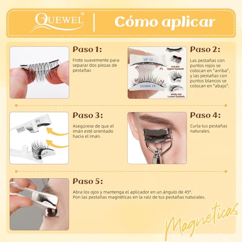 Pestañas magnéticas QUEWEL con aplicador, aspecto natural, no necesitan pegamento, reutilizables, suaves con aplicador, fáciles de usar y quitar(NZH-A-03)